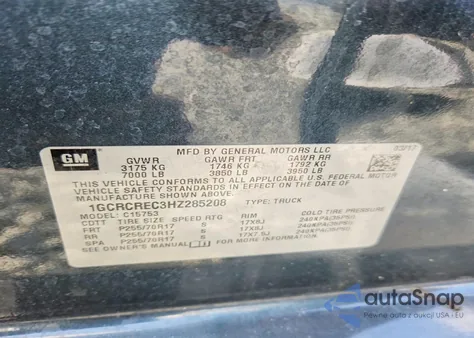 2017 Chevrolet Silverado C1500 Lt из США, поврежденный, VIN 1GCRCREC3HZ285208